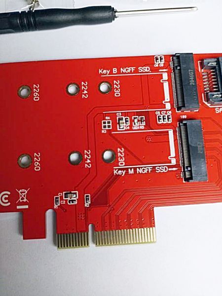 Адаптер PCIE X4 на M.2 NVMe SSD NGFF, клавіша M + клавіша B Карта подвійного інтерфейсу, Підтримка PCI Express 3.0 x4 до 2230, 2242, 2260, 2280 SSD NVME-4X-RD фото
