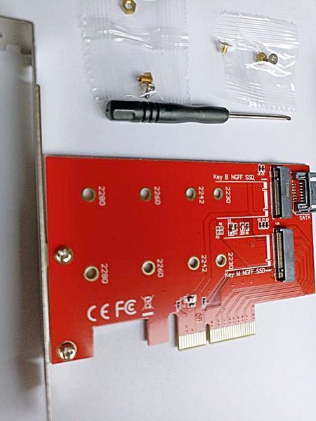 Адаптер PCIE X4 на M.2 NVMe SSD NGFF, клавіша M + клавіша B Карта подвійного інтерфейсу, Підтримка PCI Express 3.0 x4 до 2230, 2242, 2260, 2280 SSD NVME-4X-RD фото
