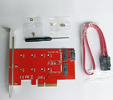 Адаптер PCIE X4 на M.2 NVMe SSD NGFF, клавіша M + клавіша B Карта подвійного інтерфейсу, Підтримка PCI Express 3.0 x4 до 2230, 2242, 2260, 2280 SSD NVME-4X-RD фото