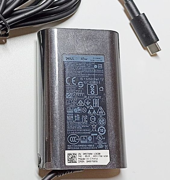 45W Type-C блок питания для Dell XPS, Latitude, Inspiron, Vostro, HDCY5, T6V87, 4RYWW, P13YF, 1J12J, X2GC2, LA45NM150, HA45NM170, DA45NM170, LA45NM17 адаптер USB-C DA45NM170 фото
