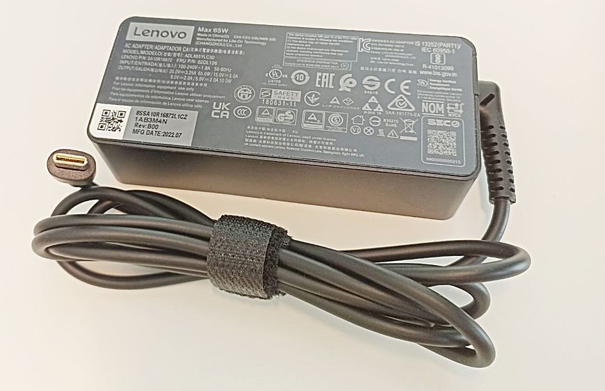 20V 3.25A 65W, Usb-C/Type-C, ADLX65YCC3D ADLX65YLC3D, Блок питания для ноутбука Lenovo ThinkPad T495 T495s T480 T480s T490 T490s T580 T580p T590 L380 L480 X280 X390 P52s P53s E480 E580  ADLX65YLC3D фото