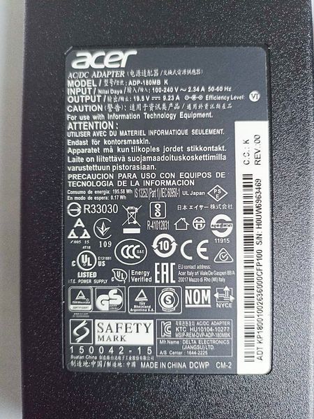 Блок живлення для ноутбука Acer 19.5V 9.23А 180W, 25.T8JM2.003 Acer Predator Helios 300 PH317-55 PT315-52 PH315-53 Nitro 5 AN515-45 AN515-55 AN515-57 AN517-41 AN517-54 ADP-180MB-K фото